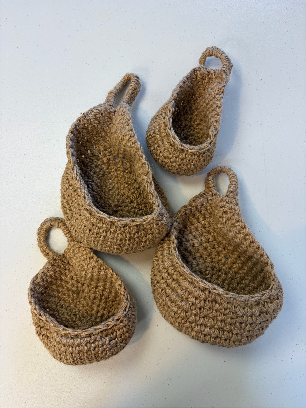 Vintage Woven Hemp Hanging Wall Baskets Set Boho Rustic Kitchen Storage Decor - Picture 2 of 7
